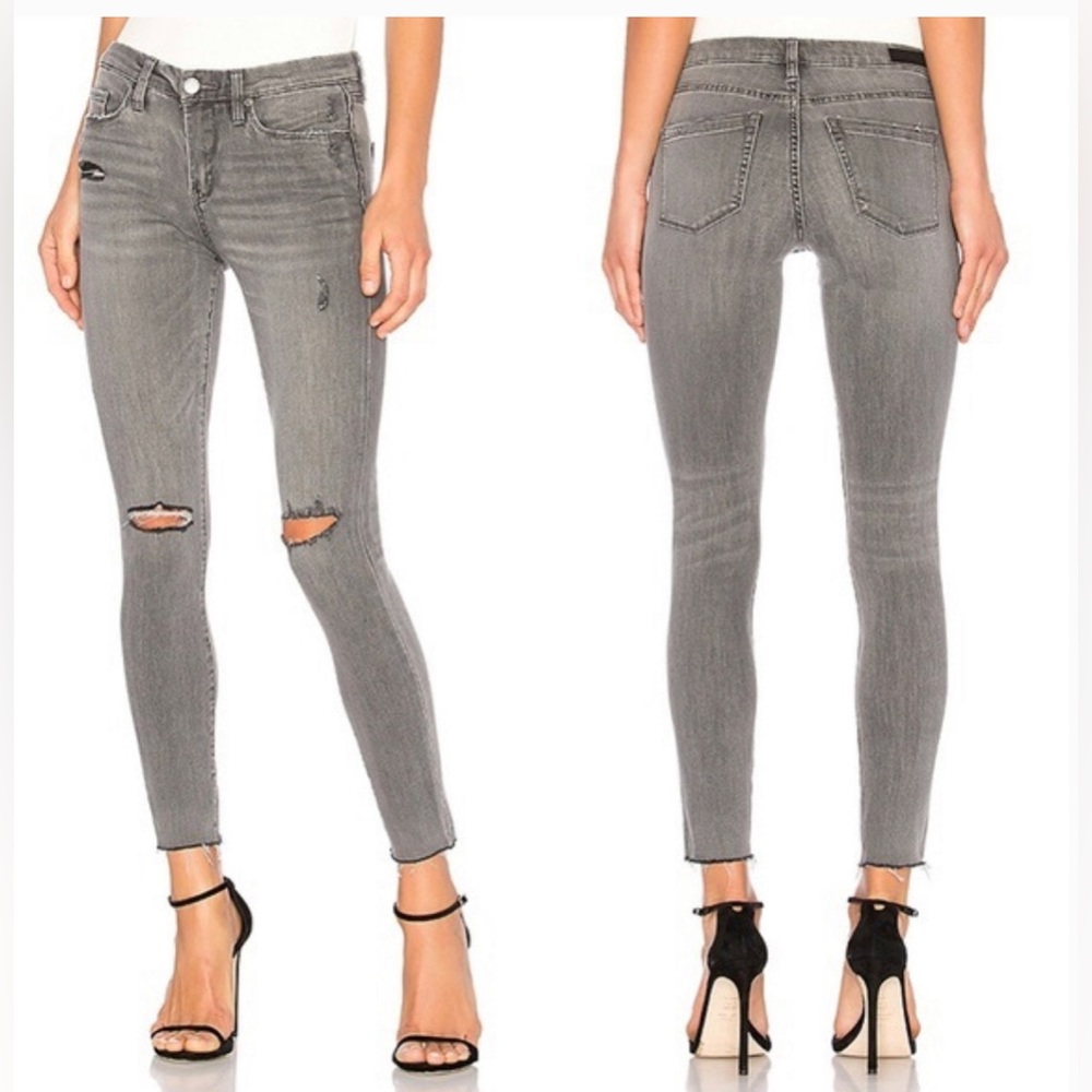 BLANKNYC The Bond Distressed Raw Hem Denim Crop Gray Skinny Faded Skinny Jeans